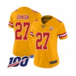 Women's Kansas City Chiefs #27 Larry Johnson Limited Gold Inverted Legend 100th Season Football Jersey