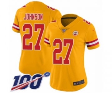 Women's Kansas City Chiefs #27 Larry Johnson Limited Gold Inverted Legend 100th Season Football Jersey