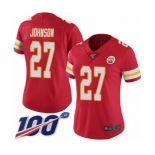 Women's Kansas City Chiefs #27 Larry Johnson Red Team Color Vapor Untouchable Limited Player 100th Season Football Jersey