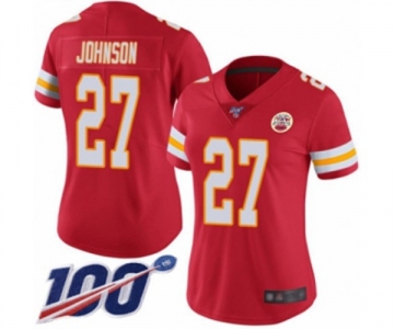 Women's Kansas City Chiefs #27 Larry Johnson Red Team Color Vapor Untouchable Limited Player 100th Season Football Jersey