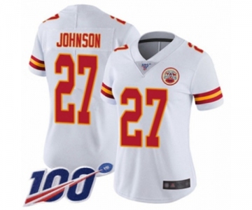 Women's Kansas City Chiefs #27 Larry Johnson White Vapor Untouchable Limited Player 100th Season Football Jersey