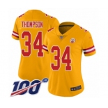 Women's Kansas City Chiefs #34 Darwin Thompson Limited Gold Inverted Legend 100th Season Football Jersey