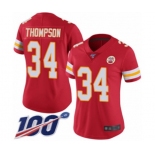 Women's Kansas City Chiefs #34 Darwin Thompson Red Team Color Vapor Untouchable Limited Player 100th Season Football Jersey