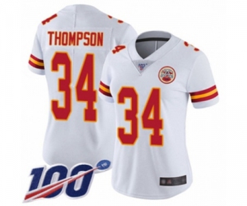 Women's Kansas City Chiefs #34 Darwin Thompson White Vapor Untouchable Limited Player 100th Season Football Jersey