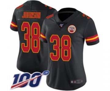 Women's Kansas City Chiefs #38 Dontae Johnson Limited Black Rush Vapor Untouchable 100th Season Football Jersey