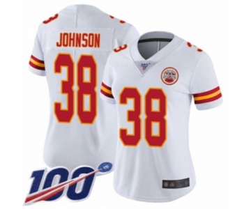 Women's Kansas City Chiefs #38 Dontae Johnson White Vapor Untouchable Limited Player 100th Season Football Jersey