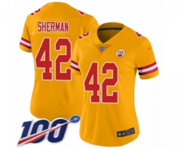 Women's Kansas City Chiefs #42 Anthony Sherman Limited Gold Inverted Legend 100th Season Football Jersey