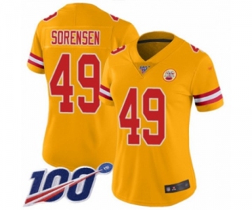 Women's Kansas City Chiefs #49 Daniel Sorensen Limited Gold Inverted Legend 100th Season Football Jersey