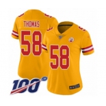 Women's Kansas City Chiefs #58 Derrick Thomas Limited Gold Inverted Legend 100th Season Football Jersey