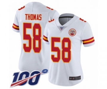 Women's Kansas City Chiefs #58 Derrick Thomas White Vapor Untouchable Limited Player 100th Season Football Jersey