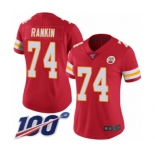 Women's Kansas City Chiefs #74 Martinas Rankin Red Team Color Vapor Untouchable Limited Player 100th Season Football Jersey