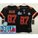 Women's Kansas City Chiefs #87 Travis Kelce Limited Black Super Bowl LVII Vapor Jersey