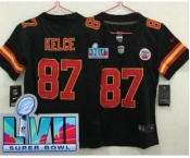 Women's Kansas City Chiefs #87 Travis Kelce Limited Black Super Bowl LVII Vapor Jersey