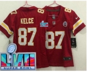 Women's Kansas City Chiefs #87 Travis Kelce Limited Red Super Bowl LVII Vapor Jersey