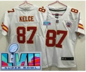 Women's Kansas City Chiefs #87 Travis Kelce Limited White Super Bowl LVII Vapor Jersey