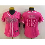 Women's Kansas City Chiefs #87 Travis Kelce Pink With Patch Cool Base Stitched Baseball Jersey