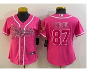 Women's Kansas City Chiefs #87 Travis Kelce Pink With Patch Cool Base Stitched Baseball Jersey