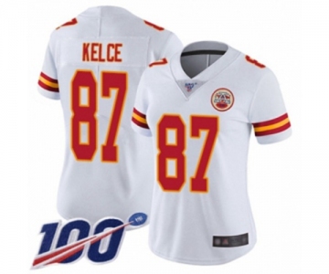 Women's Kansas City Chiefs #87 Travis Kelce White Vapor Untouchable Limited Player 100th Season Football Jersey