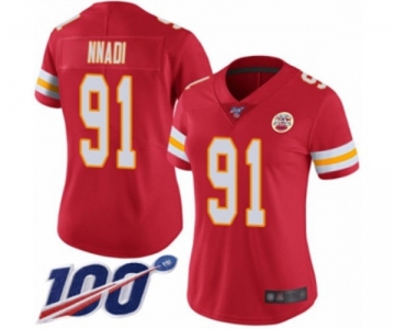 Women's Kansas City Chiefs #91 Derrick Nnadi Red Team Color Vapor Untouchable Limited Player 100th Season Football Jersey