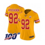 Women's Kansas City Chiefs #92 Tanoh Kpassagnon Limited Gold Inverted Legend 100th Season Football Jersey