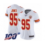 Women's Kansas City Chiefs #95 Chris Jones White Vapor Untouchable Limited Player 100th Season Football Jersey