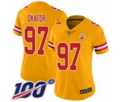 Women's Kansas City Chiefs #97 Alex Okafor Limited Gold Inverted Legend 100th Season Football Jersey