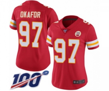 Women's Kansas City Chiefs #97 Alex Okafor Red Team Color Vapor Untouchable Limited Player 100th Season Football Jersey