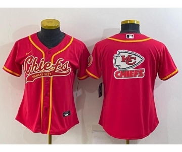 Women's Kansas City Chiefs Red Team Big Logo With Patch Cool Base Stitched Baseball Jersey