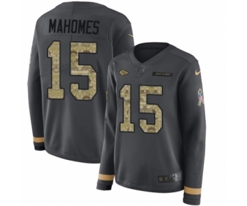 Women's Nike Kansas City Chiefs #15 Patrick Mahomes II Limited Black Salute to Service Therma Long Sleeve NFL Jersey