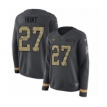 Women's Nike Kansas City Chiefs #27 Kareem Hunt Limited Black Salute to Service Therma Long Sleeve NFL Jersey