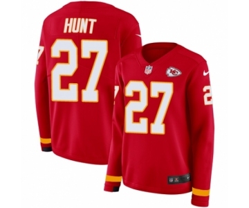 Women's Nike Kansas City Chiefs #27 Kareem Hunt Limited Red Therma Long Sleeve NFL Jersey