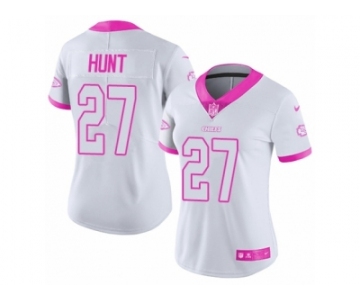 Women's Nike Kansas City Chiefs #27 Kareem Hunt Limited White Pink Rush Fashion NFL Jersey