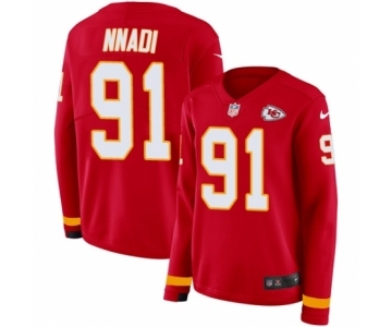 Women's Nike Kansas City Chiefs #91 Derrick Nnadi Limited Red Therma Long Sleeve NFL Jersey