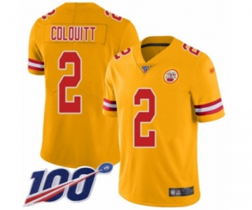 Youth Kansas City Chiefs #2 Dustin Colquitt Limited Gold Inverted Legend 100th Season Football Jersey