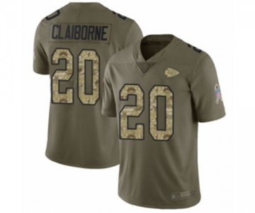 Youth Kansas City Chiefs #20 Morris Claiborne Limited Olive Camo 2017 Salute to Service Football Jersey