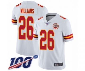 Youth Kansas City Chiefs #26 Damien Williams White Vapor Untouchable Limited Player 100th Season Football Jersey