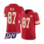 Youth Kansas City Chiefs #87 Travis Kelce Red Team Color Vapor Untouchable Limited Player 100th Season Football Jersey