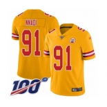 Youth Kansas City Chiefs #91 Derrick Nnadi Limited Gold Inverted Legend 100th Season Football Jersey