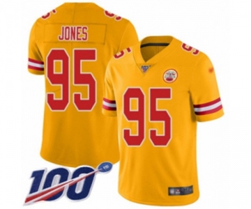 Youth Kansas City Chiefs #95 Chris Jones Limited Gold Inverted Legend 100th Season Football Jersey