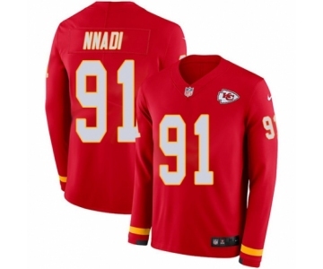 Youth Nike Kansas City Chiefs #91 Derrick Nnadi Limited Red Therma Long Sleeve NFL Jersey