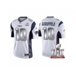 Men New England Patriots #10 Jimmy Garoppolo White 2017 Super Bowl LI Patch Steel Silver Limited Jersey