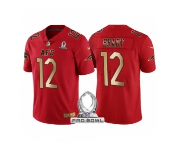 Men New England Patriots #12 Tom Brady AFC 2017 Pro Bowl Red Gold Limited Jersey