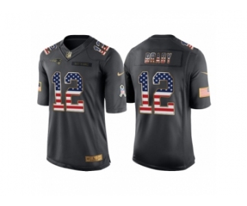 Men New England Patriots #12 Tom Brady Anthracite Salute to Service USA Flag Fashion Jersey