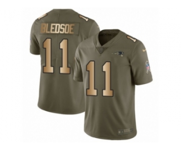 Men Nike New England Patriots #11 Drew Bledsoe Limited Olive Gold 2017 Salute to Service NFL Jersey