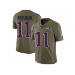 Men Nike New England Patriots #11 Julian Edelman Limited Olive 2017 Salute to Service NFL Jersey