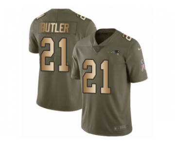 Men Nike New England Patriots #21 Malcolm Butler Limited Olive Gold 2017 Salute to Service NFL Jersey