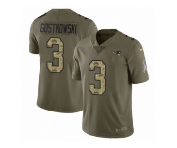 Men Nike New England Patriots #3 Stephen Gostkowski Limited Olive Camo 2017 Salute to Service NFL Jersey