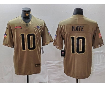 Men's New England Patriots #10 Drake Maye Olive 2022 Salute To Service Limited Stitched Jersey