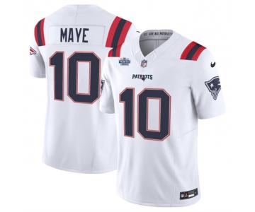 Men's New England Patriots #10 Drake Maye White 2024 With Draft Patch F.U.S.E Vapor Limited Stitched Football Jersey