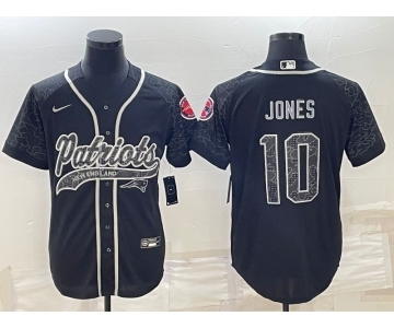 Men's New England Patriots #10 Mac Jones Black Reflective With Patch Cool Base Stitched Baseball Jersey